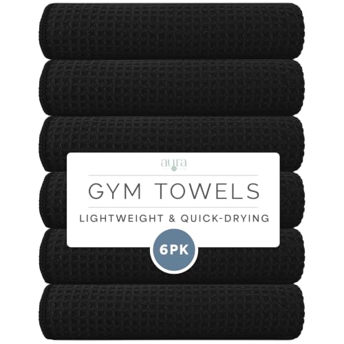 S&T INC. Microfiber Gym Towels, 6 Pack, 16" x 27", Honeycomb Black