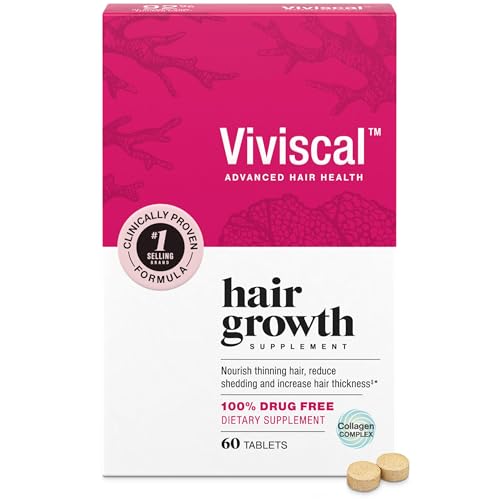 Viviscal Hair Growth Supplements for Women to Grow Thicker, Fuller Hair, Clinically Proven with Proprietary Collagen Complex, 60 Count (Pack of 1), 1 Month Supply