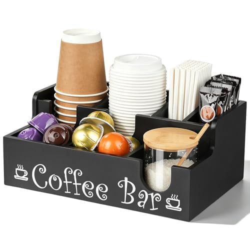 Wooden Coffee Bar Station Organizer Cup Holder for Countertop 7 Compartment