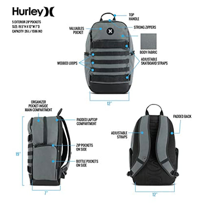 Hurley Mens Skateboard Backpack, Black, One Size