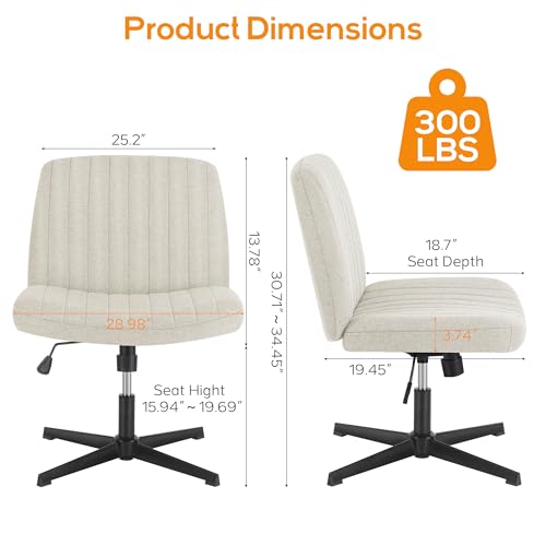 Criss Cross Chair, Cross Legged Office Chair, Wide Comfty Desk Chair, No Wheels Armless Computer Task Chair, Swivel Fabric Vanity Home Chair, Height Adjustable