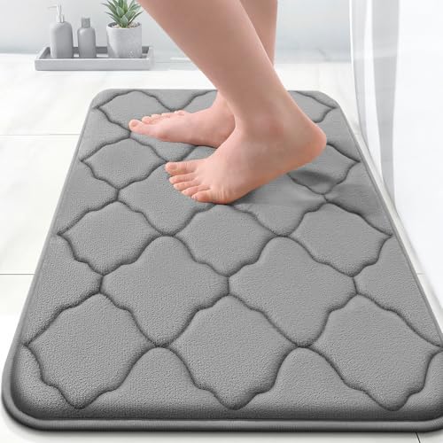 OLANLY Memory Foam Bath Mat Rug 24x16, Ultra Soft and Absorbent Bathroom Rugs, Non-Slip, Grey