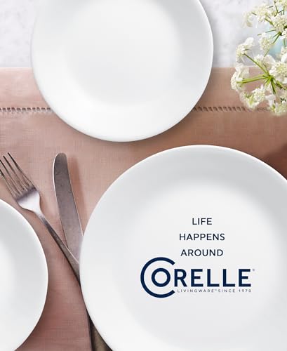 Corelle Vitrelle 18-Piece Service for 6 Dinnerware Set, Triple Layer Glass and Chip Resistant, Lightweight Round Plates and Bowls Set, Winter Frost White