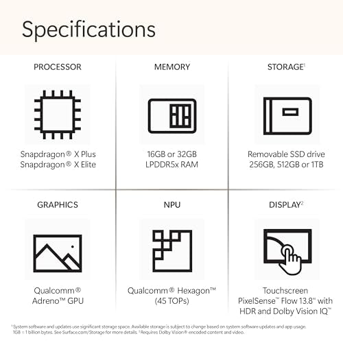 Microsoft Surface Laptop (2024), Windows 11 Copilot+ PC, 13.8" Touchscreen Display, Snapdragon X Plus (10 core), 16GB RAM, 256GB SSD Storage, Platinum