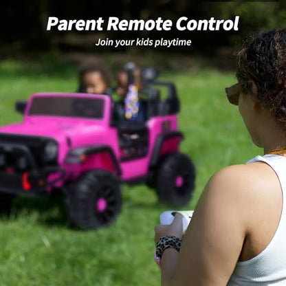 Hikiddo 2 Seater Ride on Car for Kids, 12V Electric Car Ride on Toy for Kids Age 4-8 w/Remote Control, Capacity 150lbs - Pink