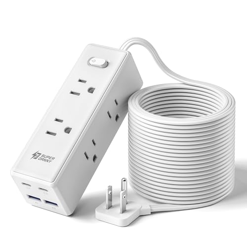 SUPERDANNY 15Ft Extension Cord with Multiple Outlets, Flat Plug Power Strip