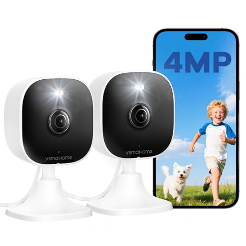 2.5K Indoor Cameras for Home Security Outdoor, 2.4g/5g Inside Cameras for House/Elder/Dog/Pet/Baby, Plug and Play, 9.84ft Wire, 2PCS