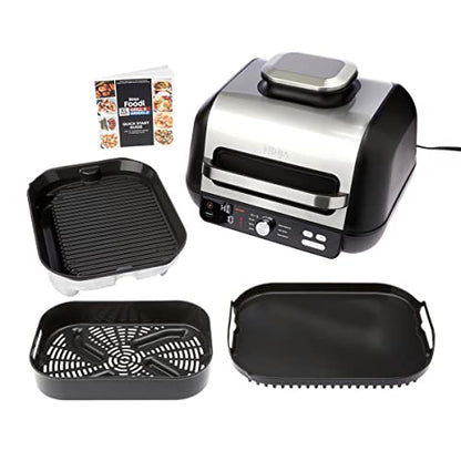 Ninja IG601 Foodi XL 7-in-1 Electric Indoor Grill Combo, use Opened or Closed, Air Fry, Dehydrate & More, Pro Power Grate, Flat Top Griddle, Crisper, Black, 4 Quarts