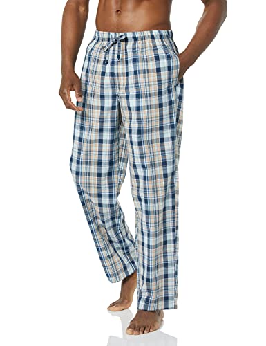 Amazon Essentials Men's Straight-Fit Woven Pajama Pant, Blue Light Orange Madras Plaid, X-Large