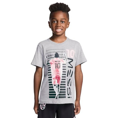 Messi Boys' Lifestyle Short Sleeve T-Shirt, Standard Fit Graphic Tee, Cotton Blend Fabric, Heather Grey