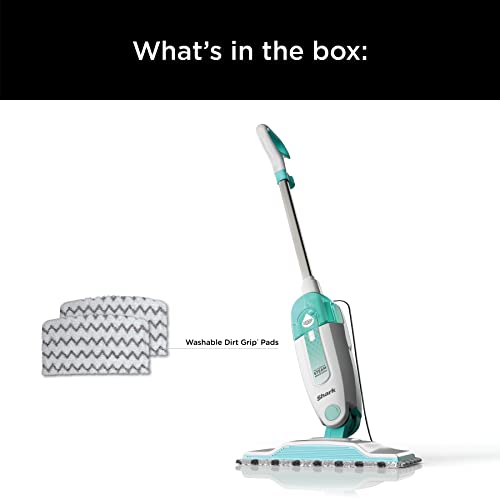 Shark Steam Mop with 2 Machine Washable Dirt Grip Pads, Removable Water Tank, Lightweight, Steam Cleaner for sealed Hard Floors, Marble, Stone, Hardwood, Tile, Laminate, White/Seafoam, S1000