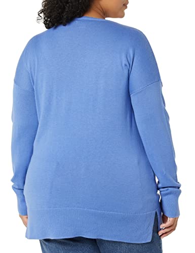 Amazon Essentials Women's Lightweight Long-Sleeve V-Neck Tunic Sweater (Available in Plus Size), Blue, X-Large