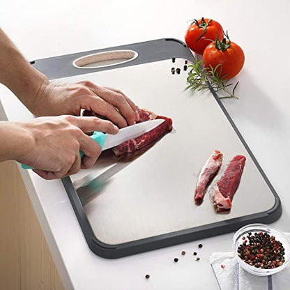 GUANCI Cutting Board for Kitchen, Stainless Steel Cutting Board Double Sided for Chopping Meat/Vegetables, Stainless Steel/Wheat Straw PP, Kitchen Gifts Easy to Clean Large 16”×11”