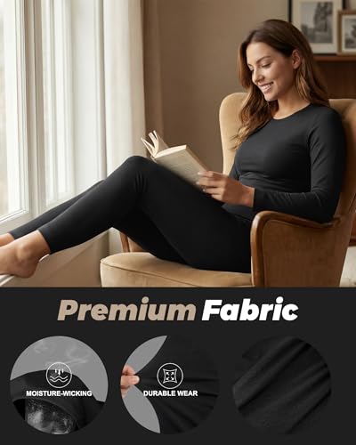 WEERTI Thermal Underwear for Women Long Johns with Fleece Lined Base Layer Women Cold Weather Top Bottom Black
