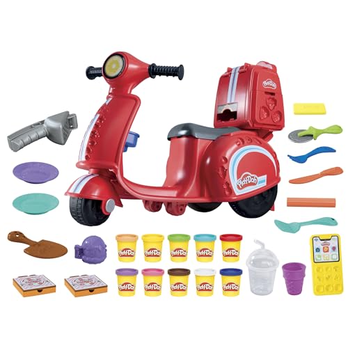 Play-Doh Pizza Delivery Scooter Playset, Large Ride-On Play Food Preschool Toys, Toy Pizza Set for Kids, Arts & Crafts for Boys & Girls, Ages 3+