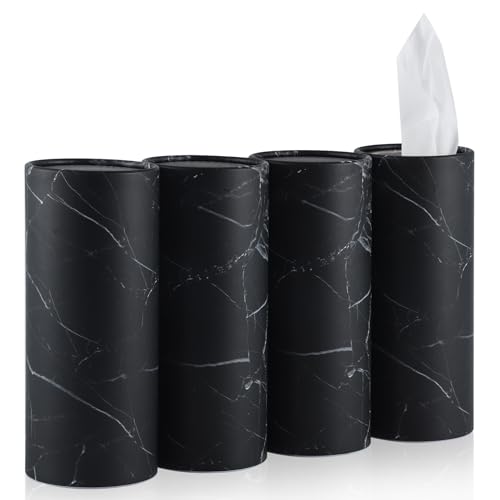 SINGARO Tissue Holder, 4 Pack Car Cup Holder Facial Tissues with Travel Tissue Bag, Quick and Convenient Flower Combination Car Tissue Box(4 Canisters/200 Tissues) Black