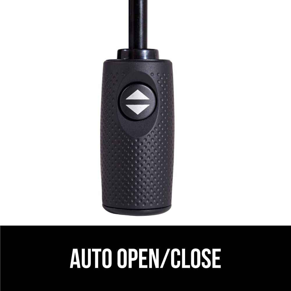 GORILLA GRIP Windproof Compact Stick Umbrella for Rain, One-Click Automatic Open and Close, Strong Reinforced Fiberglass Ribs, Easily Collapsible, Lightweight Portable Umbrellas for Travel, Gray