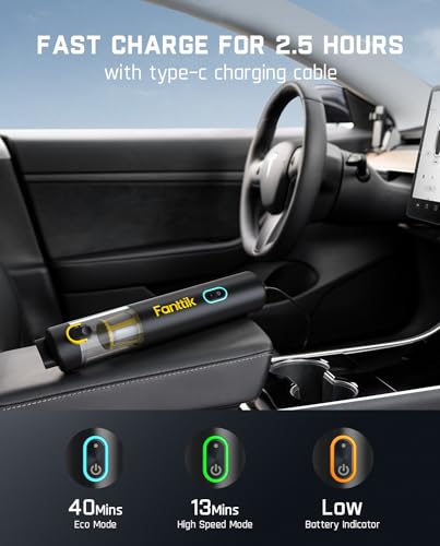 Fanttik Slim V8 Apex Car Vacuum, 19000PA High Power, 4 in 1 Portable Mini Vacuum, 2.5H Type-C Fast Charge, Up to 40 Mins Runtime, RobustClean™ Handheld Vacuum for Car, Home, Keyboard Cleaning, Black