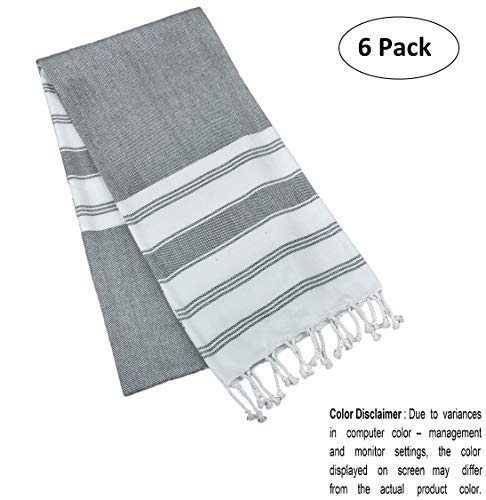 GLAMBURG Peshtemal Turkish Towel 100% Cotton Beach Towels Oversized 36x71 Set of 6, Soft Durable Absorbent Extra Large Bath Sheet Hammam Towel for Adults - Charcoal Grey