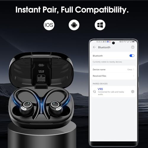 Wireless Sports Earbuds with Secure Earhooks, 48H Deep Bass/ENC Mic Ear Bud