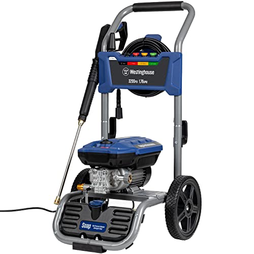 Westinghouse WPX3200e Electric Pressure Washer, 3200 PSI and 1.76 Max GPM, Induction Motor, Onboard Soap Tank, Spray Gun and Wand, 5 Nozzle Set, for Cars/Fences/Driveways/Homes/Patios/Furniture, Blue