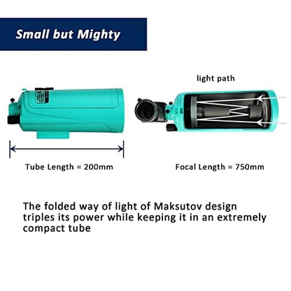 Maksutov-Cassegrain Telescope, Mak60 Telescopes for Kids Adults 750x60mm, Compact Portable for Travel, Beginner Astronomy Telescope with Adjustable Tripod Finderscope and Phone Adapter