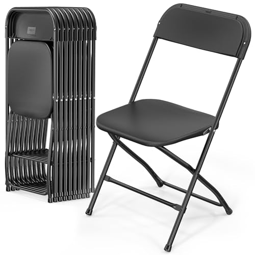 VINGLI 10 Pack Black Plastic Folding Chair, Indoor Outdoor Portable Stackable Commercial Seat with Steel Frame 350lb. Capacity for Events Office Wedding Party Picnic Kitchen Dining