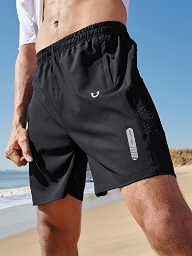 NORTHYARD Men's Athletic Running Shorts Quick Dry Workout Shorts 7"/ 5"/ 9" Lightweight Sports Gym Basketball Shorts Hiking Exercise Black L