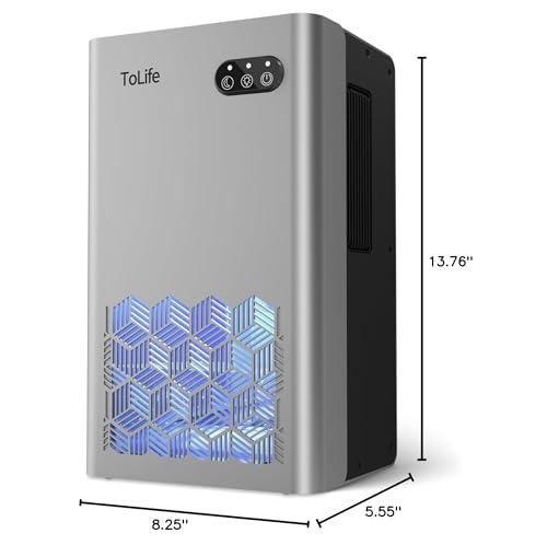 ToLife Dehumidifier, 95 OZ Water Tank, 1000 sq.ft Dehumidifiers for Home Bedroom Basement Bathroom with Auto Shut Off, 7 Colors LED Light,Silver