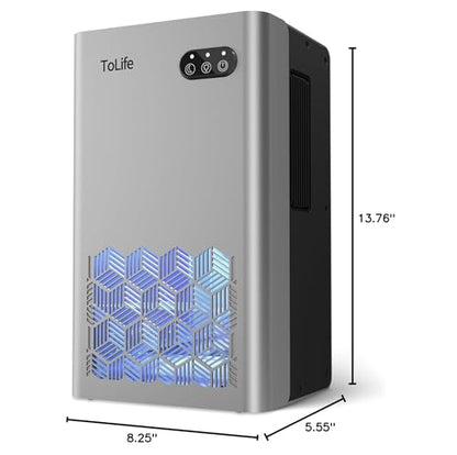 ToLife Dehumidifier, 95 OZ Water Tank, 1000 sq.ft Dehumidifiers for Home Bedroom Basement Bathroom with Auto Shut Off, 7 Colors LED Light,Silver