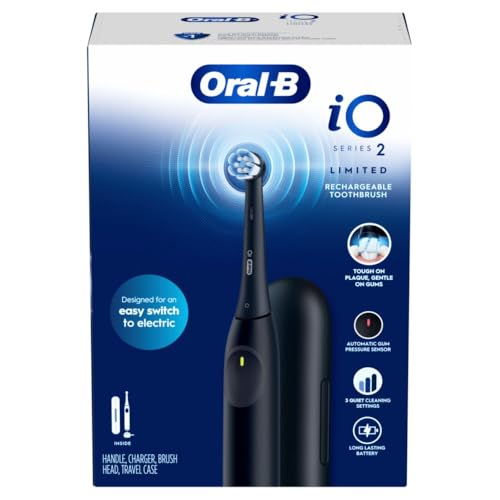 Oral-B iO Simple Clean Rechargeable Electric Powered Toothbrush, Night Black with 1 Gentle Care Brush Head and 1 Black Travel Case - Automatic Pressure Sensor to Protect Gums - 3 Modes - 2 Min Timer