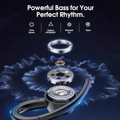 Wireless Sports Earbuds with Secure Earhooks, 48H Deep Bass/ENC Mic Ear Bud