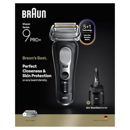 Braun Series 9 PRO+ Electric Shaver, Pro SensoAdapt, 6in1 SmartCare Center, Wet & Dry Razor, 9660CCPS, Black