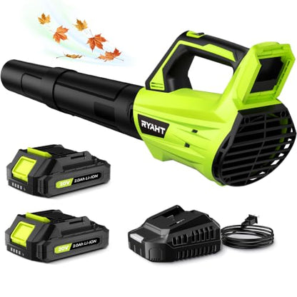 Leaf Blower Cordless, Leaf Blower with Battery and Charger - 2 Speed Modes, 2 Batteries, 20V Powerful Lightweight Electric Blowers for Blowing Leaves, Lawn Care, Patio, Green