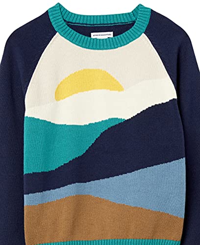 Amazon Essentials Boys' Pullover Crewneck Sweater-Discontinued Colors, Navy Sun, Medium