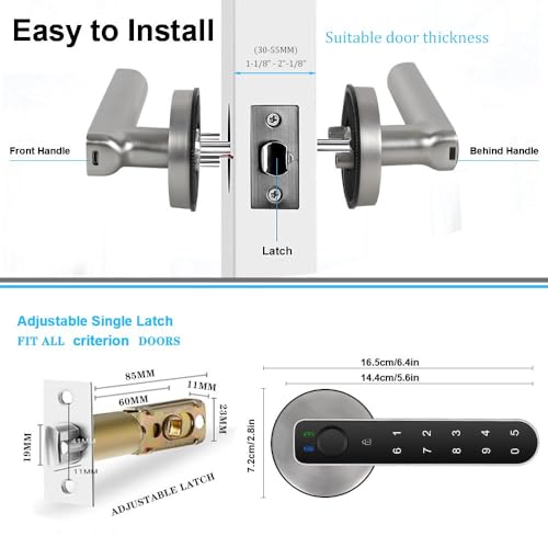 Fingerprint Door Lock-Smart Door knob,biometric Door Lock，with passcode keypad keyless Entry Door Handle，for Bedroom Home Hotel Office Apartment (Silver with APP)