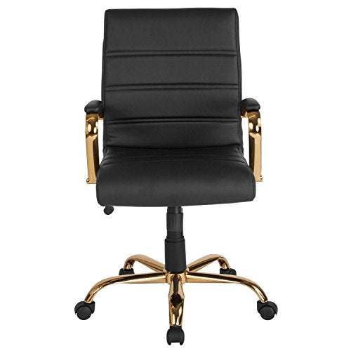 Flash Furniture Whitney Mid-Back Swivel LeatherSoft Desk Chair with Wheels, Padded Seat and Armrests, Adjustable Height Padded Office Chair, Black
