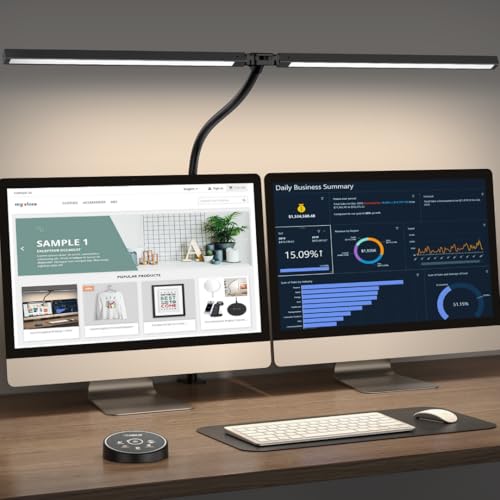 Pzloz Led Desk Lamp for Office Home - Eye Caring Architect lamp with Clamp, Dual Screen Computer Monitor Work Smart Light: 24W 5 Color Flexible Adjustable Lighting Table Lamp for Study Drafting
