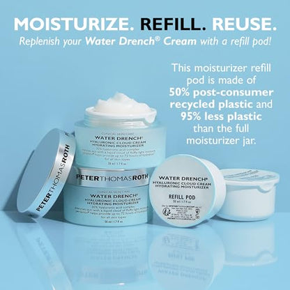 Peter Thomas Roth | Water Drench® Hyaluronic Cloud Cream Hydrating Refillable Moisturizer | Hyaluronic Acid Cream For All Skin Types, Line-Smoothing, Fragrance-Free