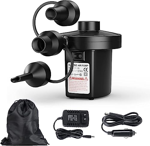 Electric Air Pump for Inflatables,Portable Quick-Fill Air Pump with 3 Nozzles,110V AC/12V DC,Inflator & Deflator Pumps for Outdoor Camping,Air Mattress Beds,Boats,Inflatable Cushion,Couch,Pool Floats