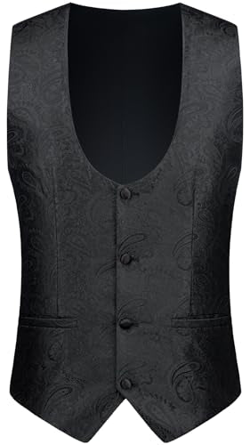 MAGE MALE Mens 3 Piece Floral Tuxedo Suits Slim Fit Paisley Shawl Lapel Suit for Dinner Prom Wedding Black