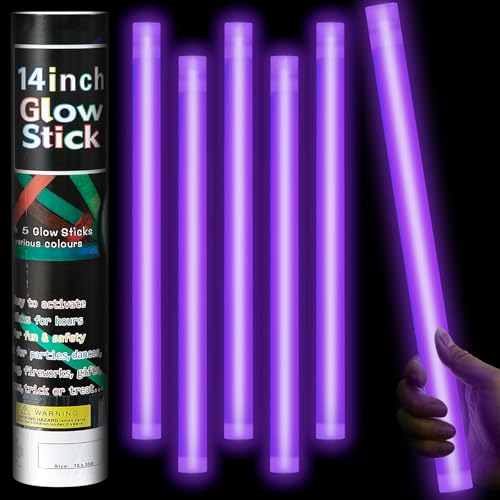 Lewtemi 5 Pcs 14 Inch Glow Sticks Jumbo, Purple