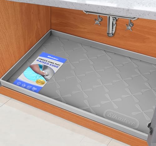 SIKADEER Waterproof Under Sink Mat 34" x 22", Silicone Mat Kitchen liner