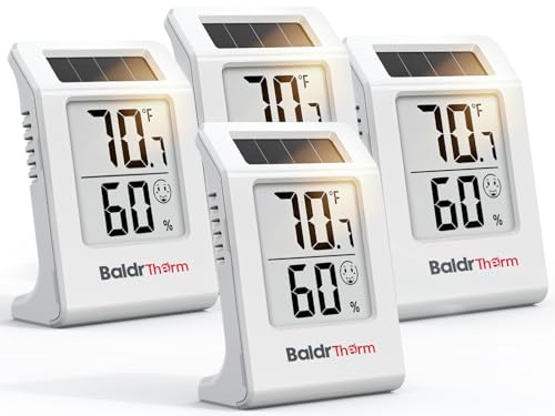 BALDR 4-Pack Digital Hygrometer Thermometer, Solar Humidity Monitor (White)