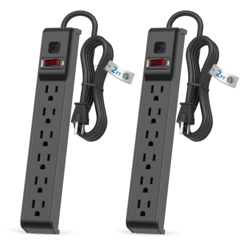 Flexoria 6 Outlet Power Strip Surge Protector, 2 FT Extension Cord with Overload Protection, Wall Mountable for Home and Office, 600J, 15A/1875W, ETL Listed, 2 Packs