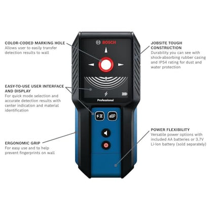 BOSCH GMS120-27 Wall Scanner and Stud Finder, Detects Wood, Metal, and Live Wires Behind Your Wall - Includes 2 AA Batteries and Pouch