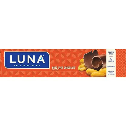 LUNA Bar - Nutz Over Chocolate Flavor - Gluten-Free - Non-GMO - 7-9g Protein - Made with Organic Oats - Low Glycemic - Whole Nutrition Snack Bars - 1.69 oz. (15 Count)