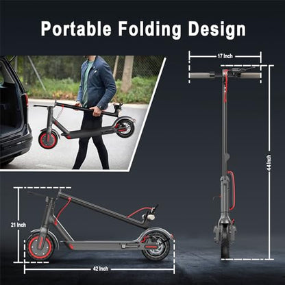 Electric Scooter - 8.5" Solid Tires, 350W Motor, Up to 19 MPH and 21 Miles Long-Range Portable Foldable Commuting Scooter for Adults with Double Braking System and App