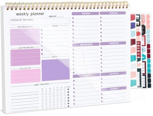Thboxes Weekly Desk Planner, 8.5x11In To Do List Notepad, 52 Sheets, Purple
