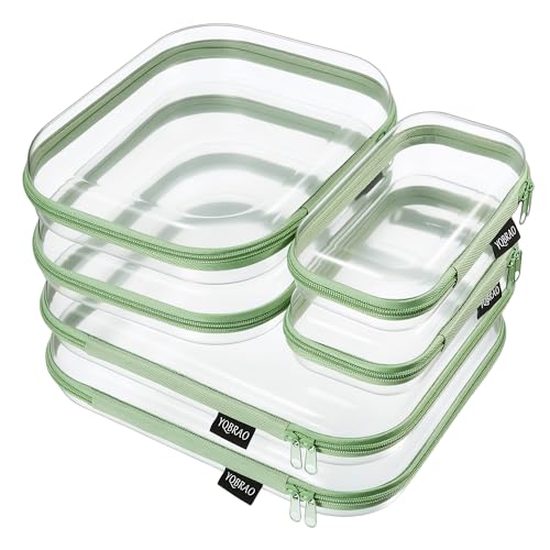 YQBRAO Clear Hard Shell Zipper Cases, 6 Multi-Size Organizers, Green
